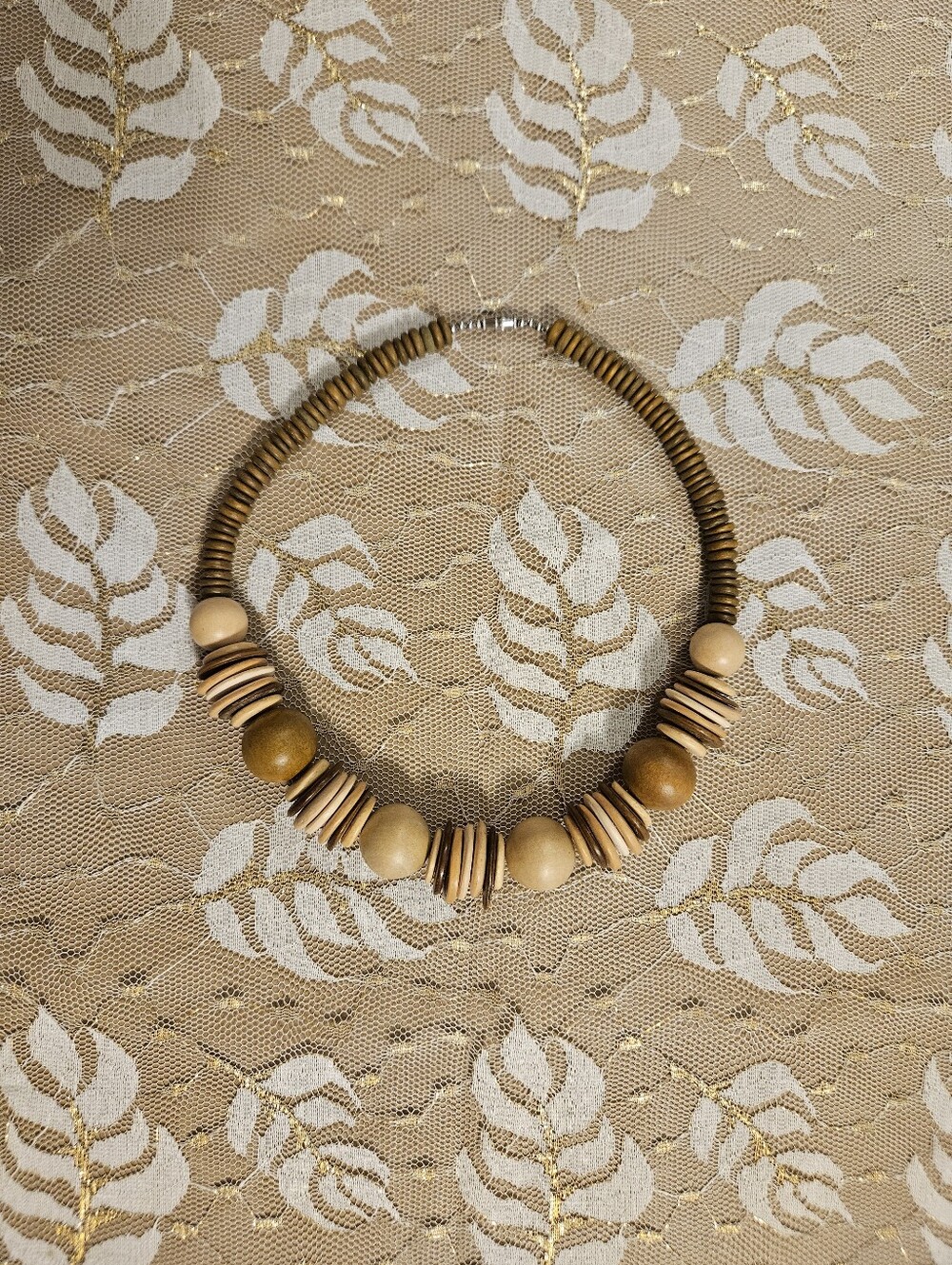 Vintage Mid- Century Boho Style Wood Bead Necklace